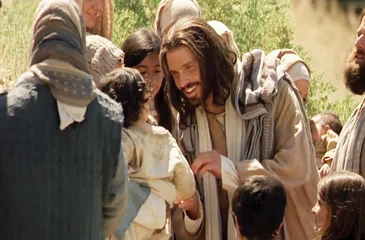 An illustration of Jesus Christ with several children.
